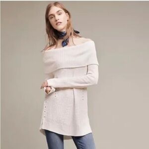 Anthropologie Moth off the shoulder white cream XS knit sweater Lucerne tunic